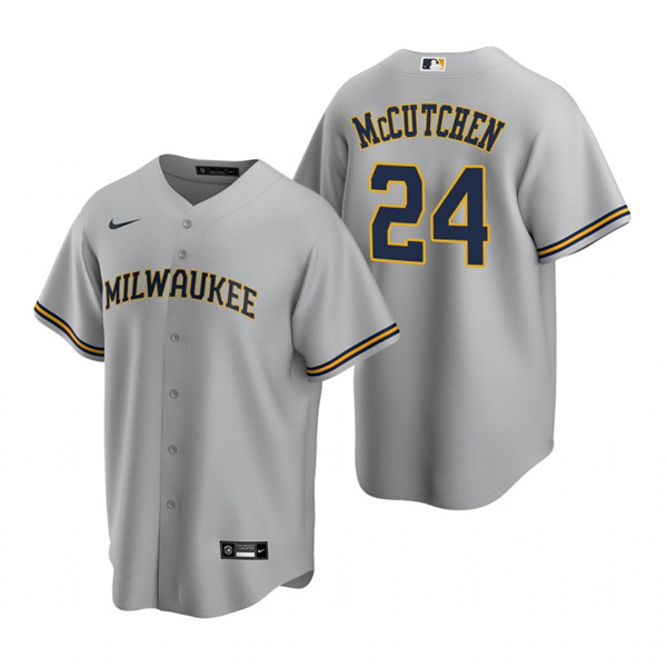 Men's Milwaukee Brewers #24 Andrew McCutchen White Cool Base