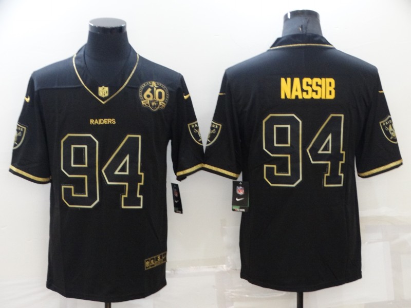 Men's Las Vegas Raiders 94 Carl Nassib Black Golden Edition 60th Patch