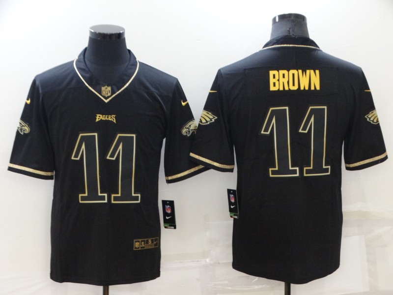 Men's Philadelphia Eagles 11 A. J. Brown 2020 Black Gold Salute To