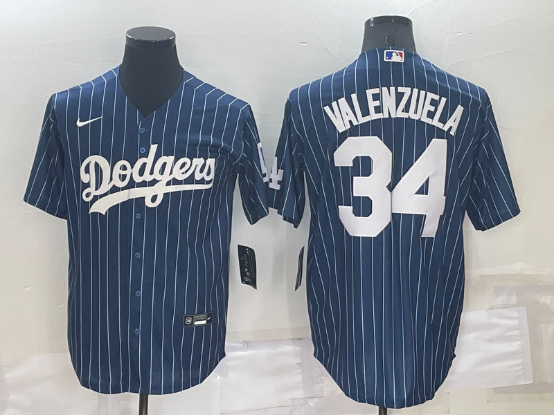Men's Los Angeles Dodgers 7 Julio Urias Navy Blue Pinstripe Stitched