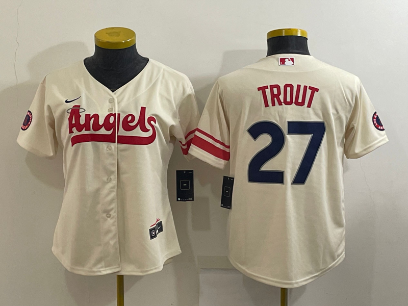 Women's Los Angeles Angels #27 Mike Trout Cream 2022 City Connect Cool Base  Stitched Jersey on sale,for Cheap,wholesale from China