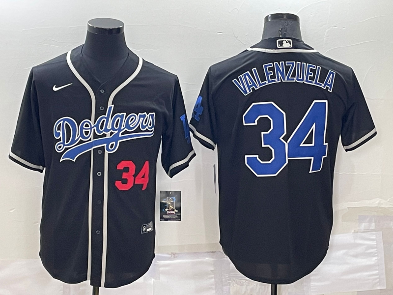 Men's Los Angeles Dodgers #34 Fernando Valenzuela Black Blue Name