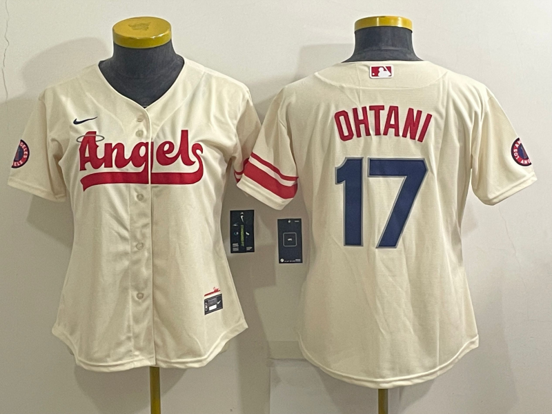 Women's Los Angeles Angels #27 Mike Trout Cream 2022 City Connect