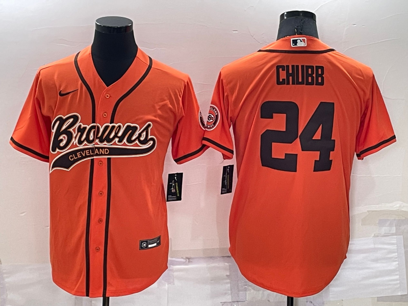 Men's Cleveland Browns 24 Nick Chubb Orange Stitched Cool Base Nike