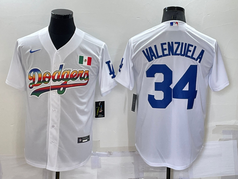 Men's Los Angeles Dodgers #34 Fernando Valenzuela Rainbow White ...