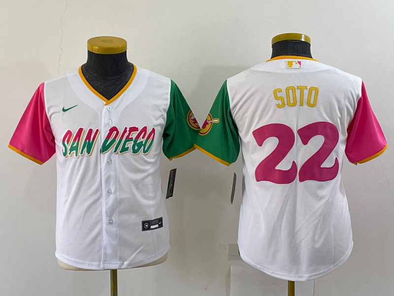 Youth San Diego Padres #22 Juan Soto Number White 2022 City Connect Cool  Base Stitched Jersey on sale,for Cheap,wholesale from China