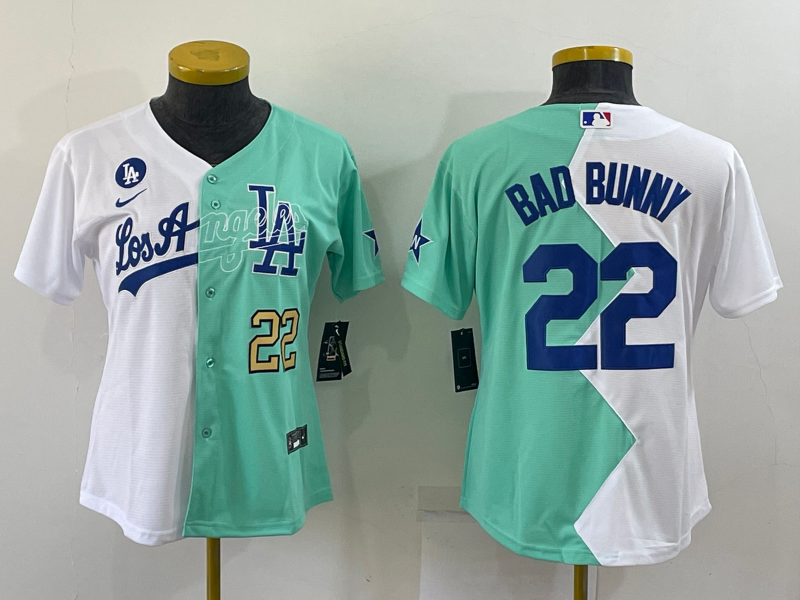 Youth Los Angeles Dodgers #22 Bad Bunny White Green Two Tone 2022 Celebrity  Softball Game Cool Base Jersey1 on sale,for Cheap,wholesale from China