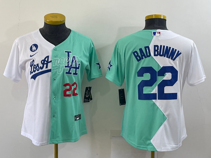 Youth Los Angeles Dodgers #22 Bad Bunny White Green Two Tone 2022 Celebrity  Softball Game Cool Base Jersey on sale,for Cheap,wholesale from China