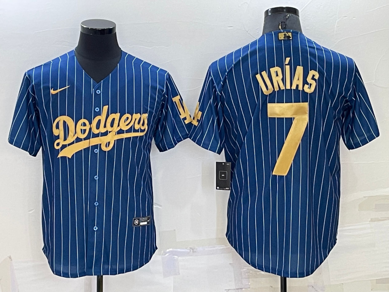 Men's Los Angeles Dodgers 3 Chris Taylor Navy Blue Gold Pinstripe