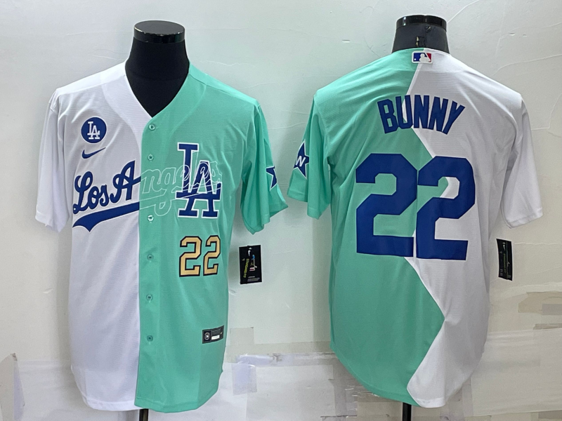 Men's Los Angeles Dodgers 22 Bad Bunny White Green 2022 All Star Cool
