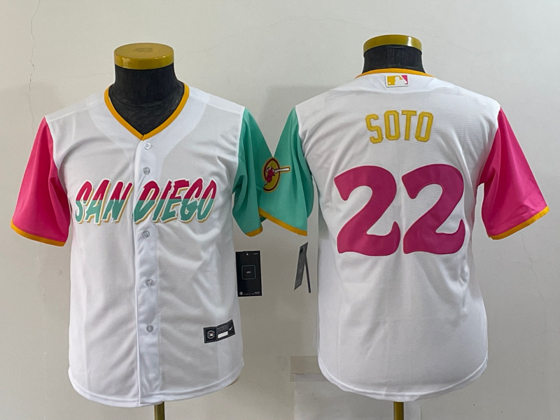 Youth San Diego Padres #22 Juan Soto White 2022 City Connect Cool Base  Stitched Jersey on sale,for Cheap,wholesale from China