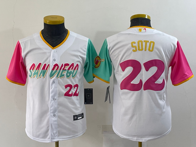 Youth San Diego Padres #22 Juan Soto Number White 2022 City Connect Cool  Base Stitched Jersey on sale,for Cheap,wholesale from China