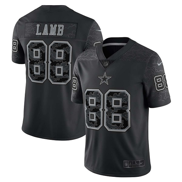 Men's Dallas Cowboys 88 CeeDee Lamb Black Reflective Limited Stitched