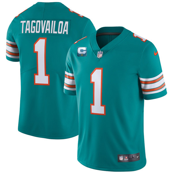 Men's Miami Dolphins 2022 1 Tua Tagovailoa Aqua With 1star C Patch