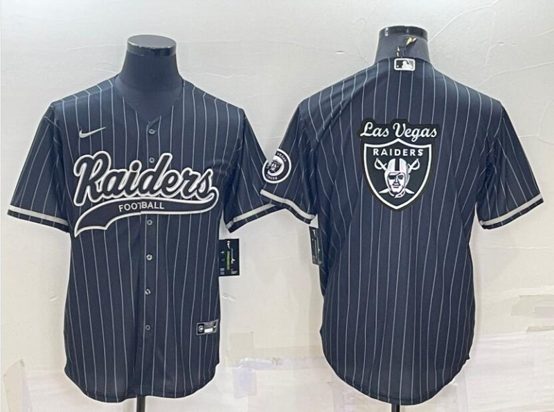 Men's Las Vegas Raiders Black Pinstripe Team Big Logo With Patch Cool
