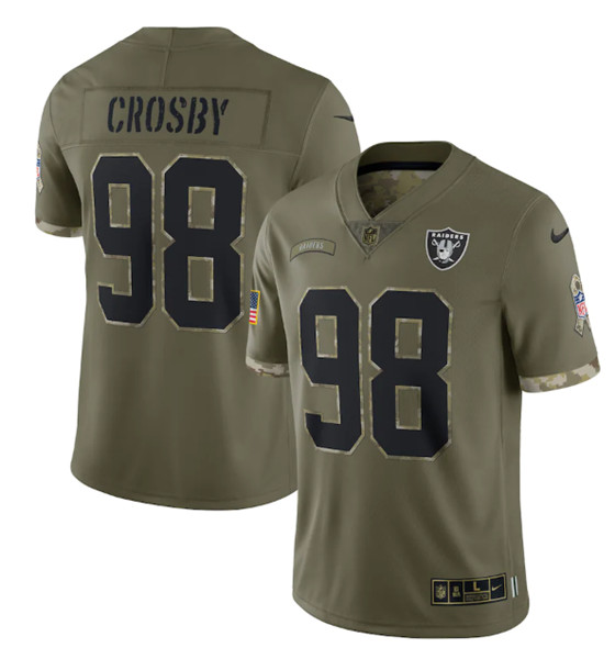 Men's Las Vegas Raiders 98 Maxx Crosby 2022 Olive Salute To Service