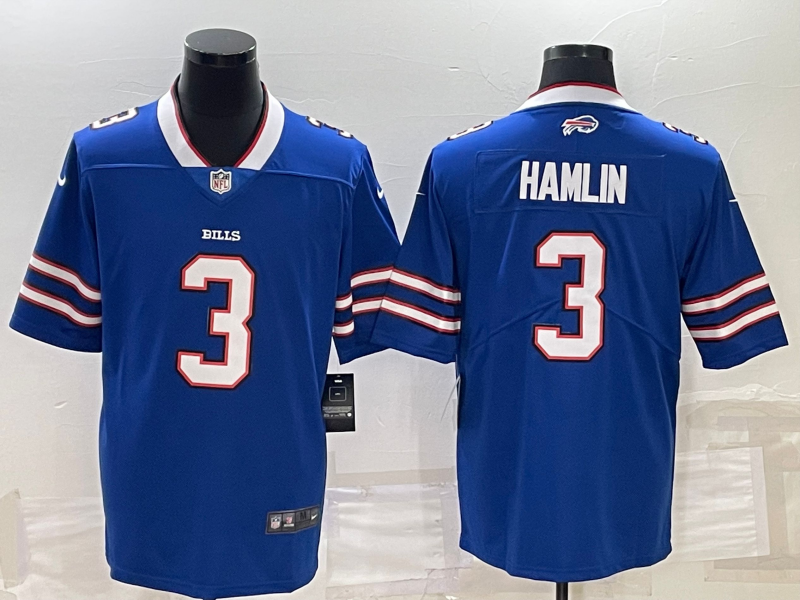 Men's Buffalo Bills 3 Damar Hamlin Blue With Patch Cool Base Stitched