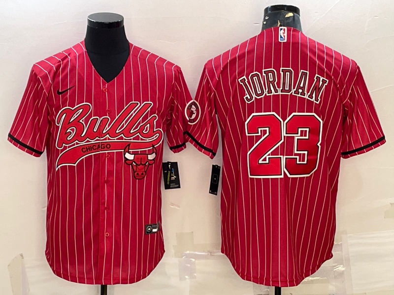 Men's Chicago Bulls 23 Michael Jordan Red Pinstripe With Patch Cool