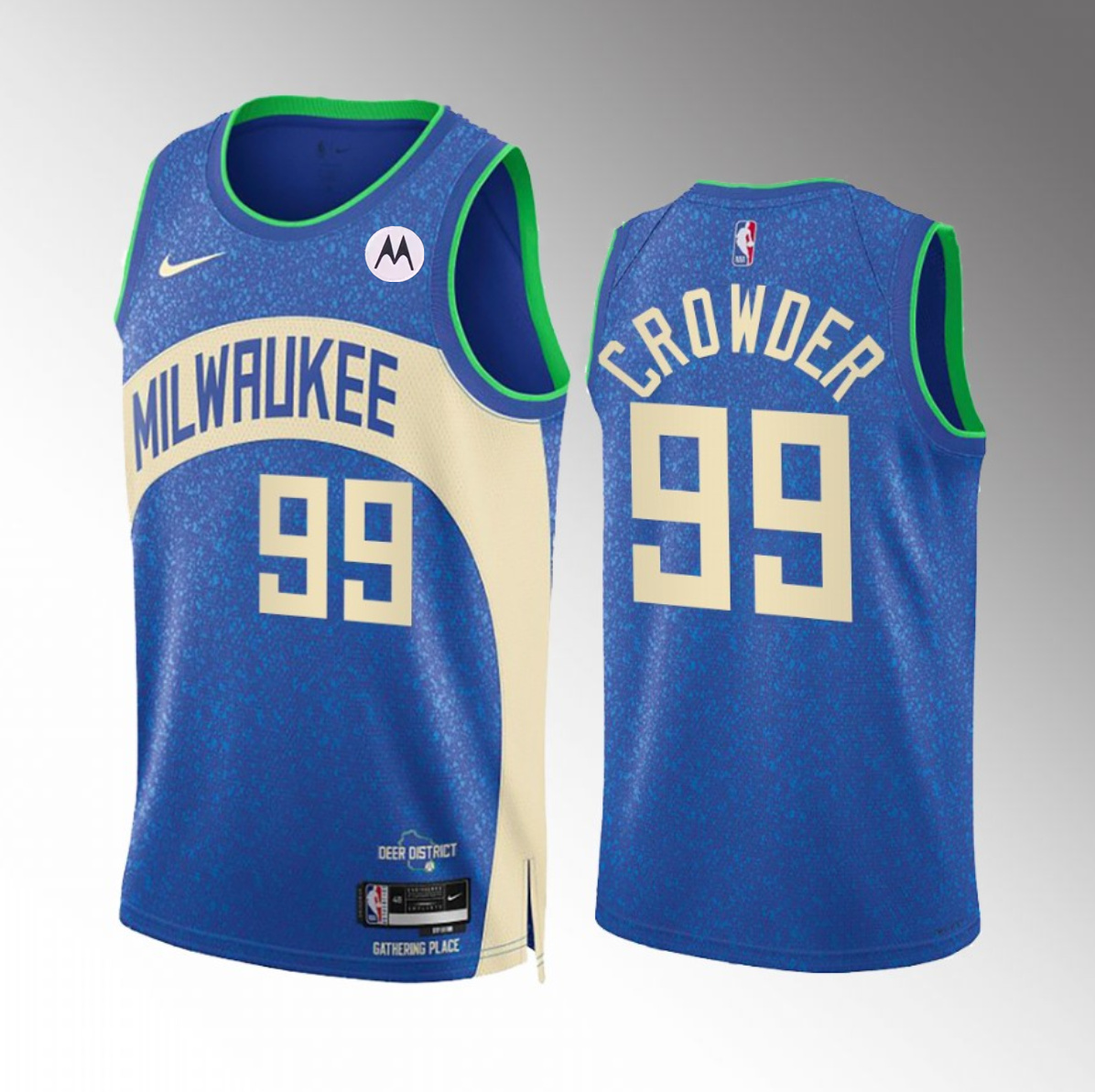 Men's Milwaukee Bucks 99 Jae Crowder Blue 202324 City Edition Stitched Basketball Jersey on