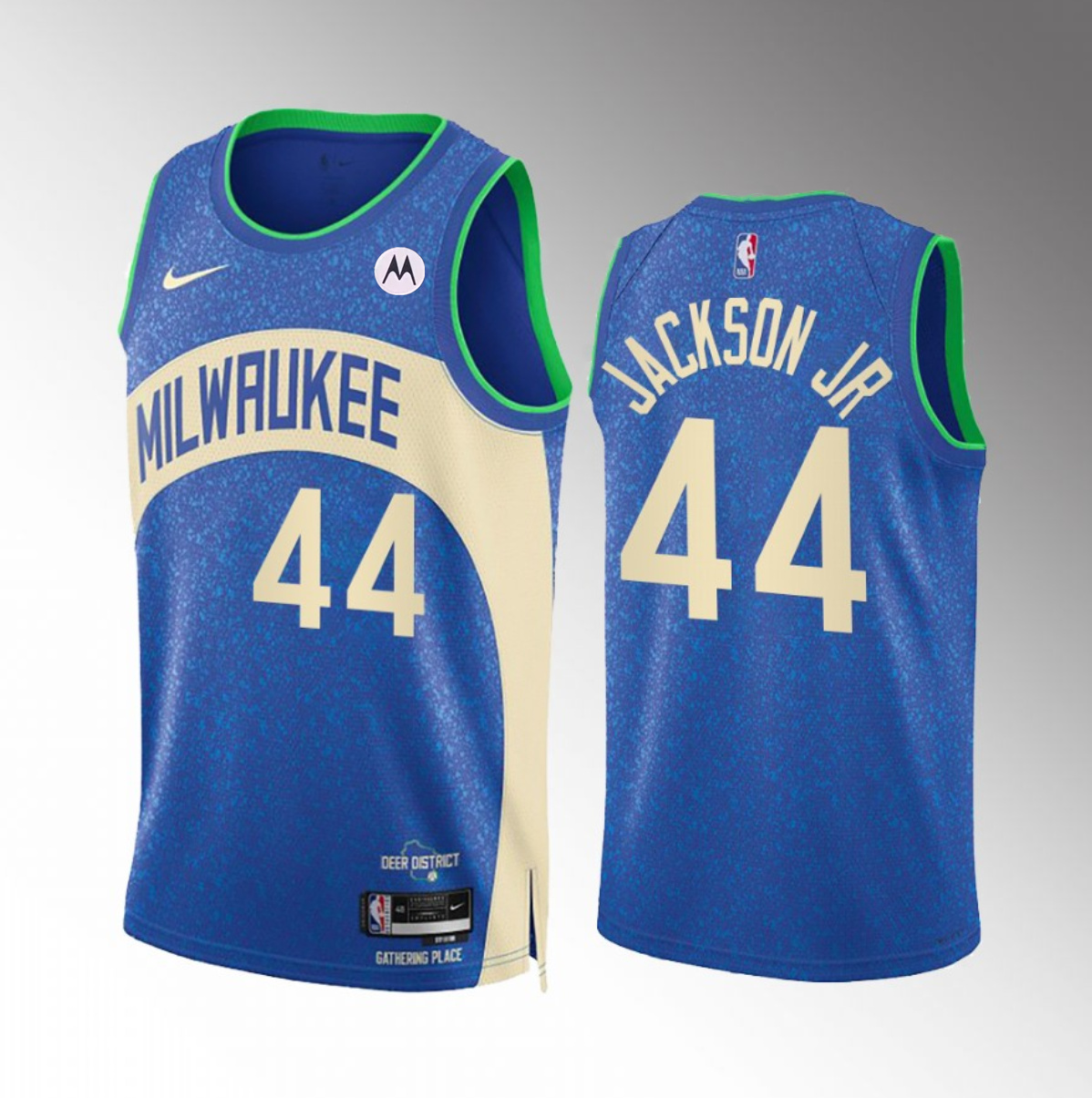 Men's Milwaukee Bucks 44 Andre Jackson Jr. Blue 202324 City Edition Stitched Basketball Jersey