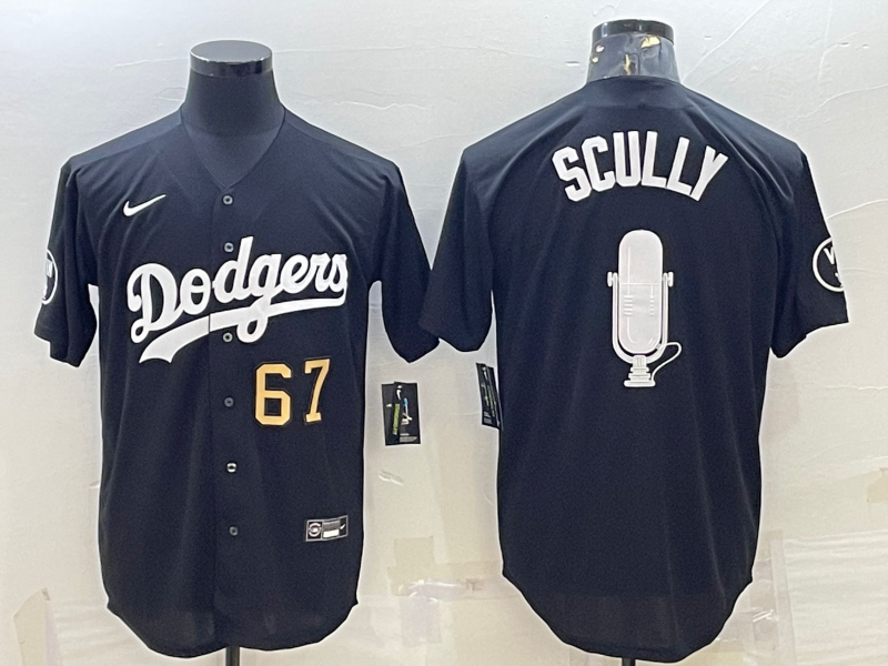 Men's Los Angeles Dodgers 67 Vin Scully Black White Big Logo With Vin