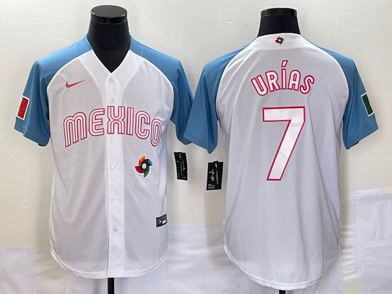 Men's Mexico Baseball 56 Randy Arozarena 2023 White Blue World Classic