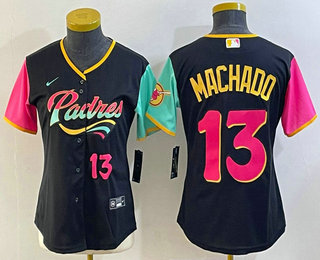 Women's San Diego Padres #13 Manny Machado Black Number 2022 City Connect Cool Base Stitched Jersey