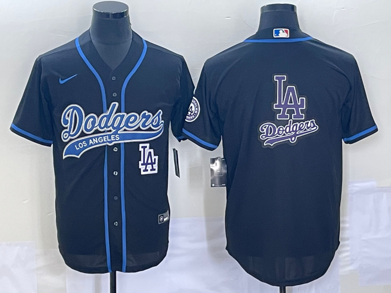 Men's Los Angeles Dodgers Black Team Big Logo With Patch Cool Base