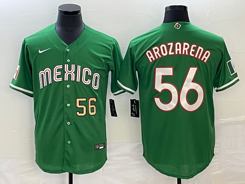 Men's Mexico Baseball 56 Randy Arozarena Number 2023 Green World