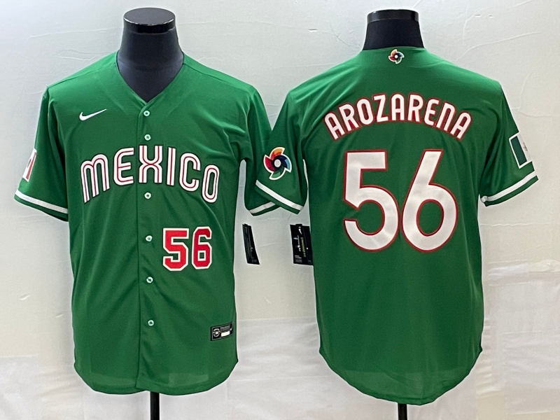 Men's Mexico Baseball 56 Randy Arozarena Number 2023 Green World