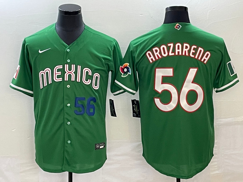 Men's Mexico Baseball #56 Randy Arozarena 2023 Green World Classic