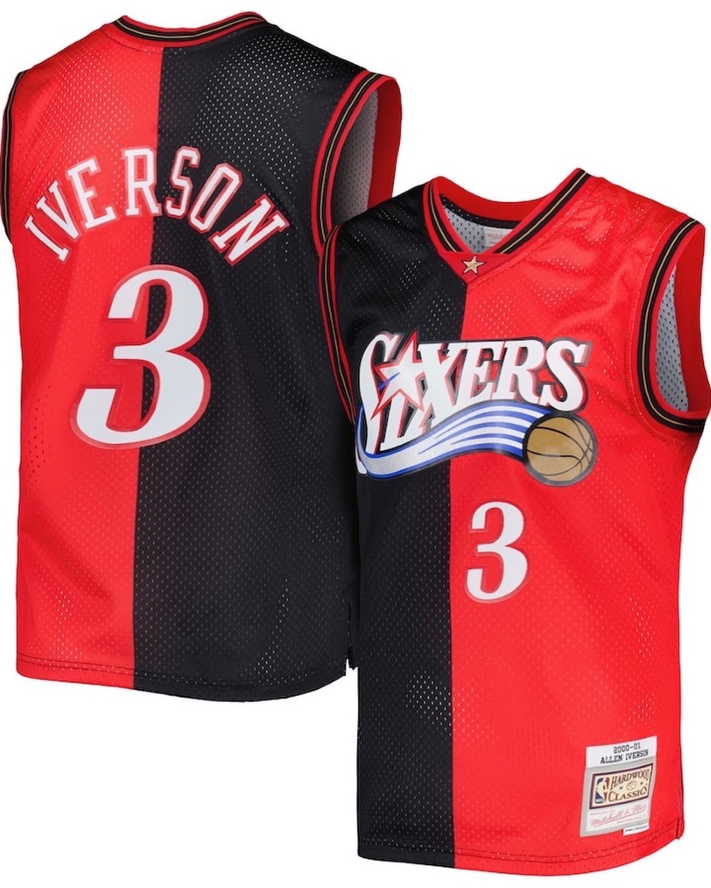 Men's Philadelphia 76ers 3 Allen Iverson 200001 Black Red Hardwood