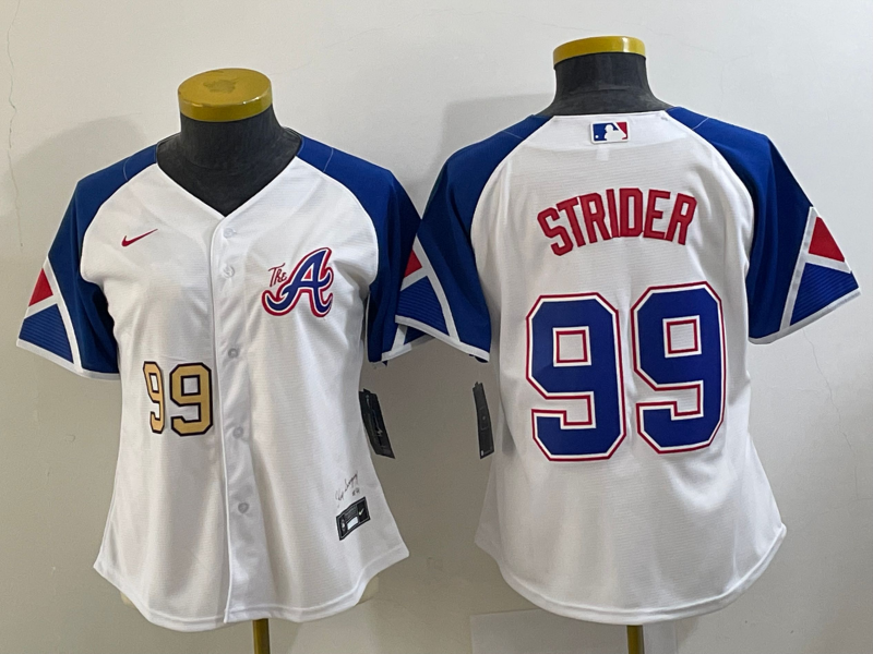 Women's Atlanta Braves 99 Spencer Strider White 2023 City Connect Cool