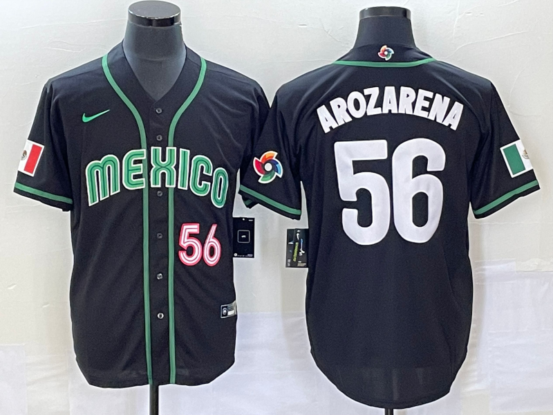 Men's Mexico Baseball 56 Randy Arozarena Number 2023 Black World