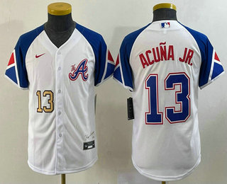 Youth Atlanta Braves #13 Ronald Acuna Jr Number White 2023 City Connect  Cool Base Stitched Jersey on sale,for Cheap,wholesale from China