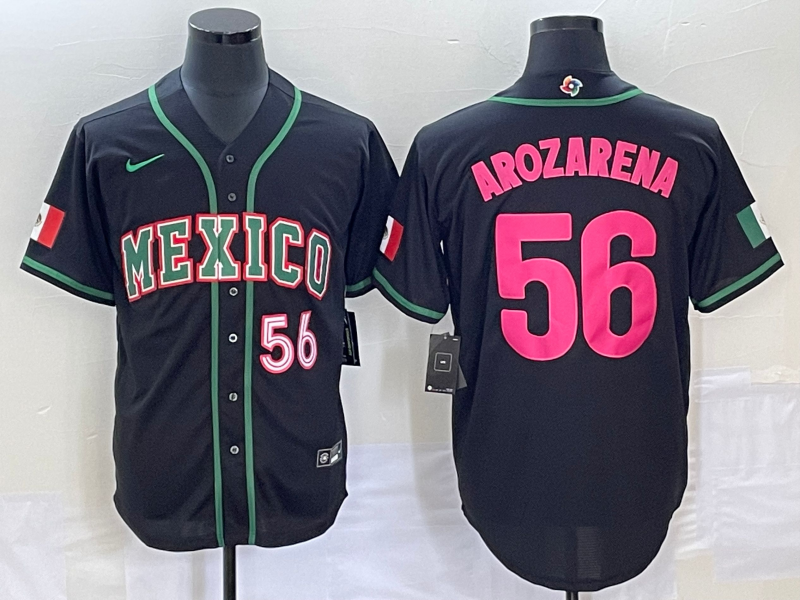 Men's Mexico Baseball 56 Randy Arozarena Number 2023 Black Pink World