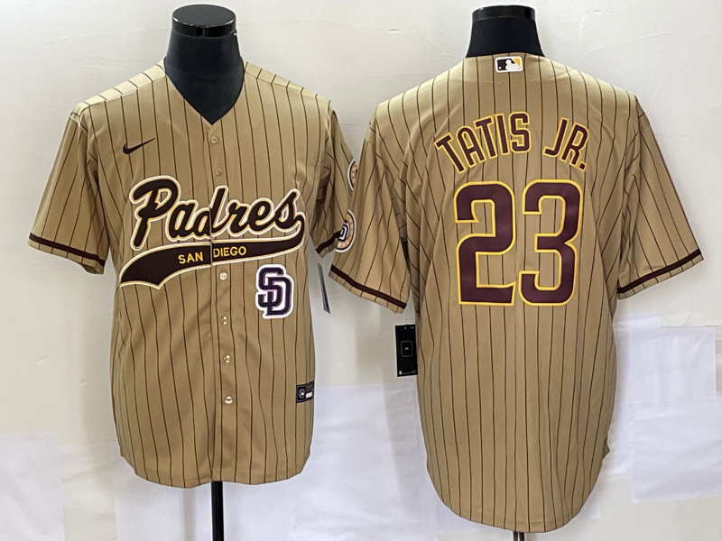 Men's San Diego Padres 23 Fernando Tatis Jr Tan NEW 2023 Cool Base