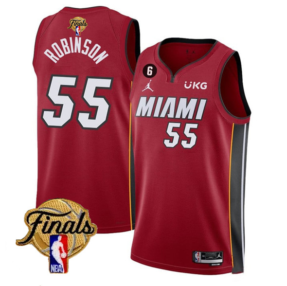 Men's Miami Heat 55 Duncan Robinson Red 2023 Finals Statement Edition With NO.6 Patch Stitched