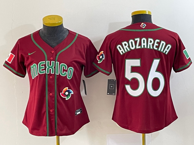 Women's Mexico Baseball 56 Randy Arozarena 2023 Red World Classic