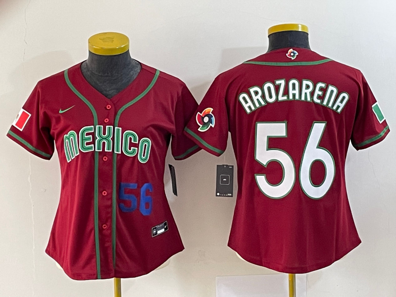 Women's Mexico Baseball #56 Randy Arozarena Number 2023 Red World