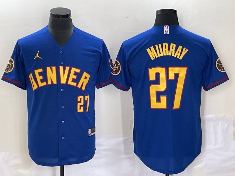 Men's Denver Nuggets 27 Jamal Murray Blue With Patch Cool Base