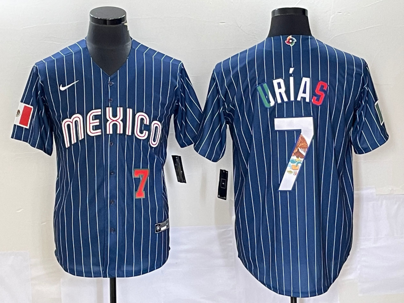 Men's Mexico Baseball 7 Julio Urías 2023 Navy World Baseball Classic