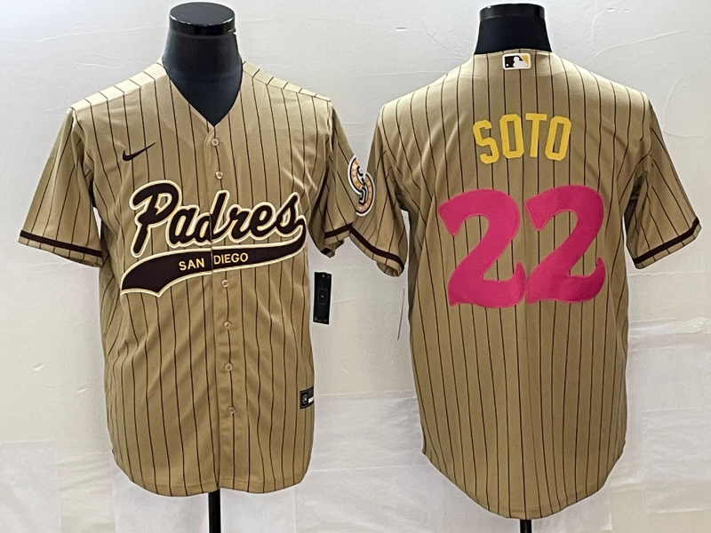 Men's San Diego Padres 22 Juan Soto White Pinstripe 2023 City Connect