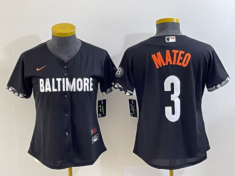 Women's Baltimore Orioles 3 Mateo Black 2023 City Connect Cool