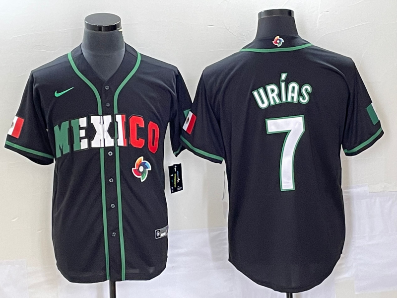 Men's Mexico Baseball 7 Julio Urias 2023 Black White World Classic
