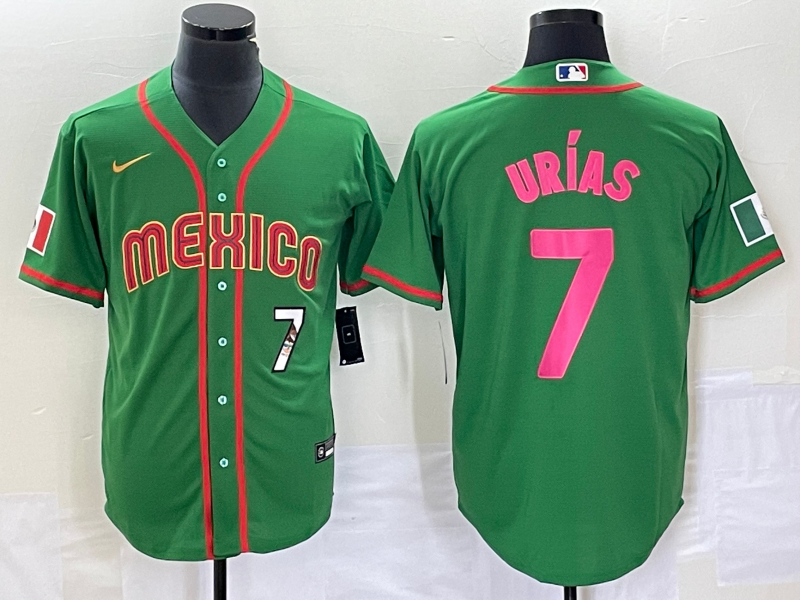 Men's Mexico Baseball 7 Julio Urias Number 2023 Green World Classic