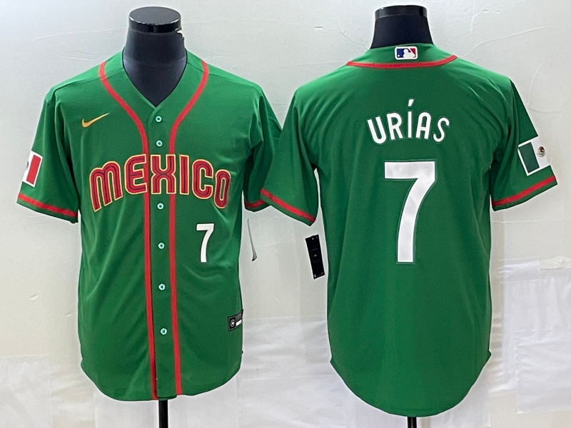 Men's Mexico Baseball 7 Julio Urias Number 2023 Green World Classic