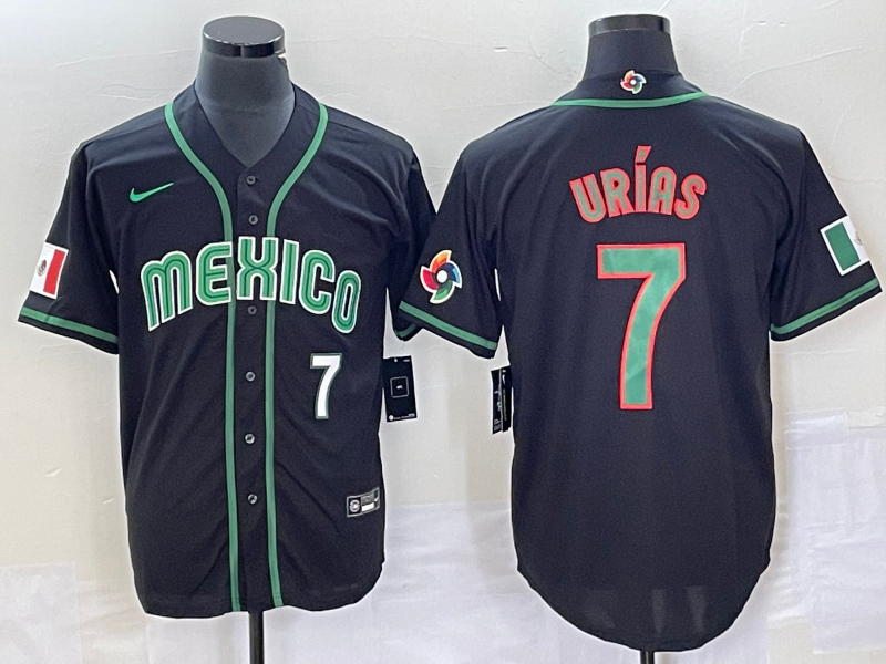 Men's Mexico Baseball 7 Julio Urias Number 2023 Black World Classic