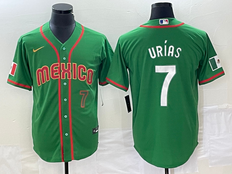 Men's Mexico Baseball 7 Julio Urias Number 2023 Green World Classic