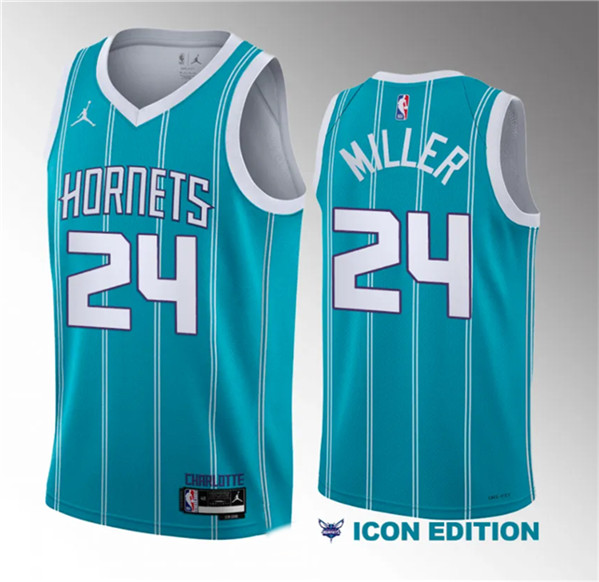 Men's Charlotte Hornets #24 Brandon Miller Teal 2023 Draft Icon Edition Stitched Basketball Jersey